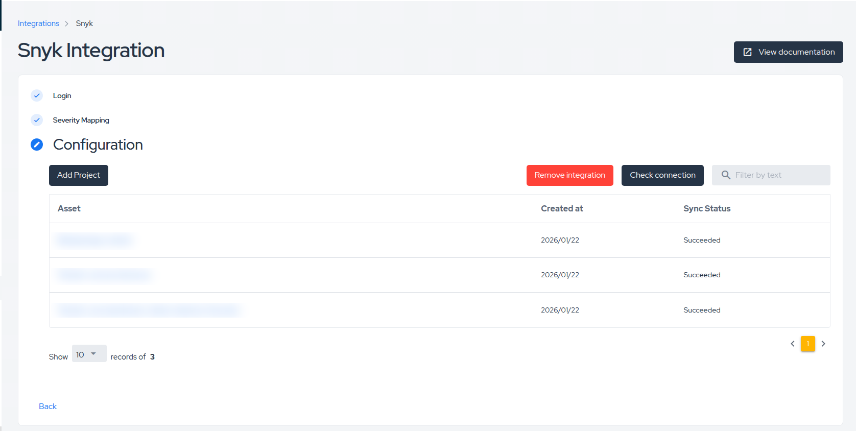 Snyk integration — Configuration step