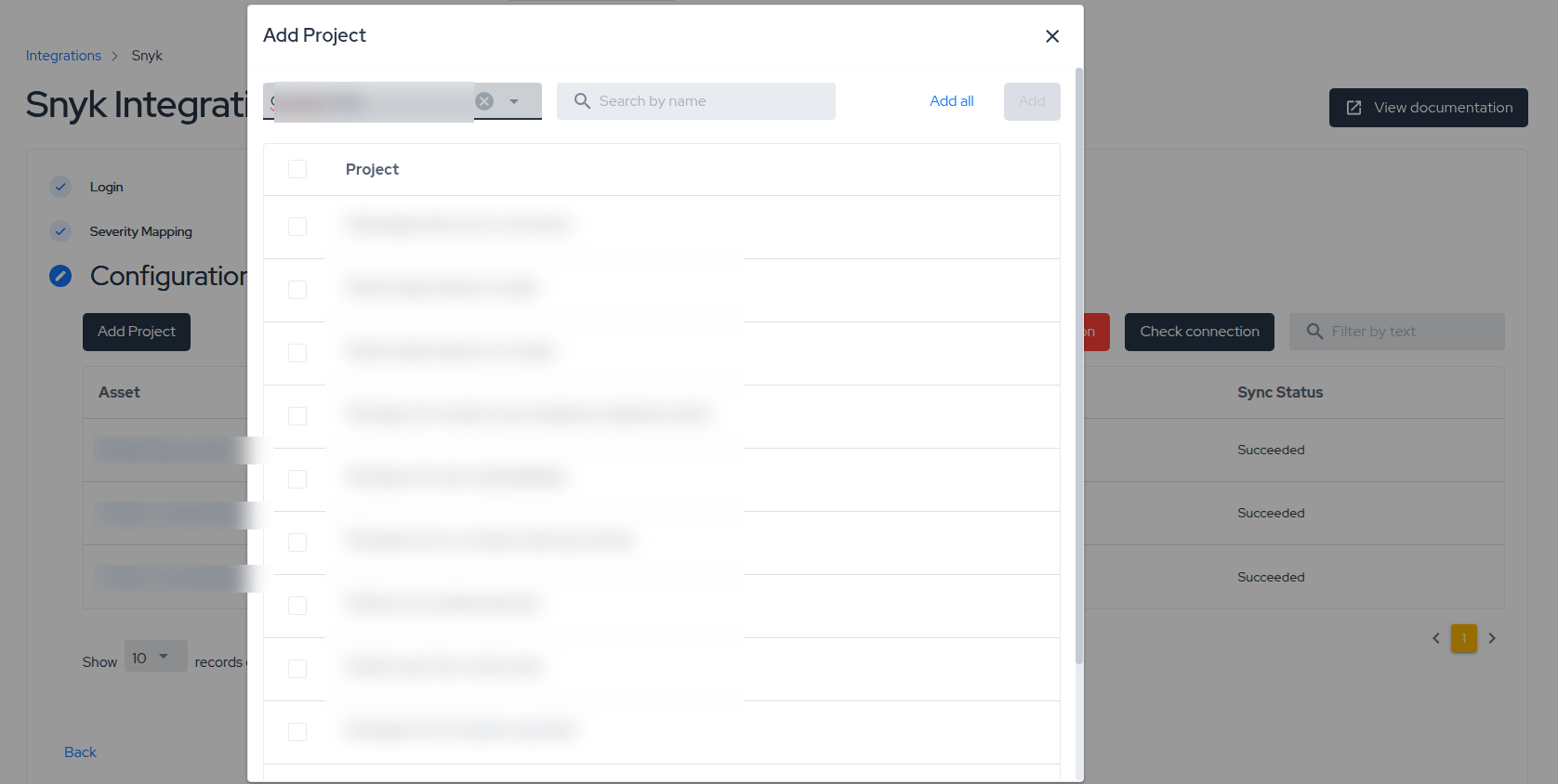 Snyk integration — Add Project dialog
