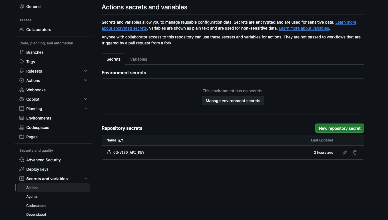 Repository secret CONVISO_API_KEY