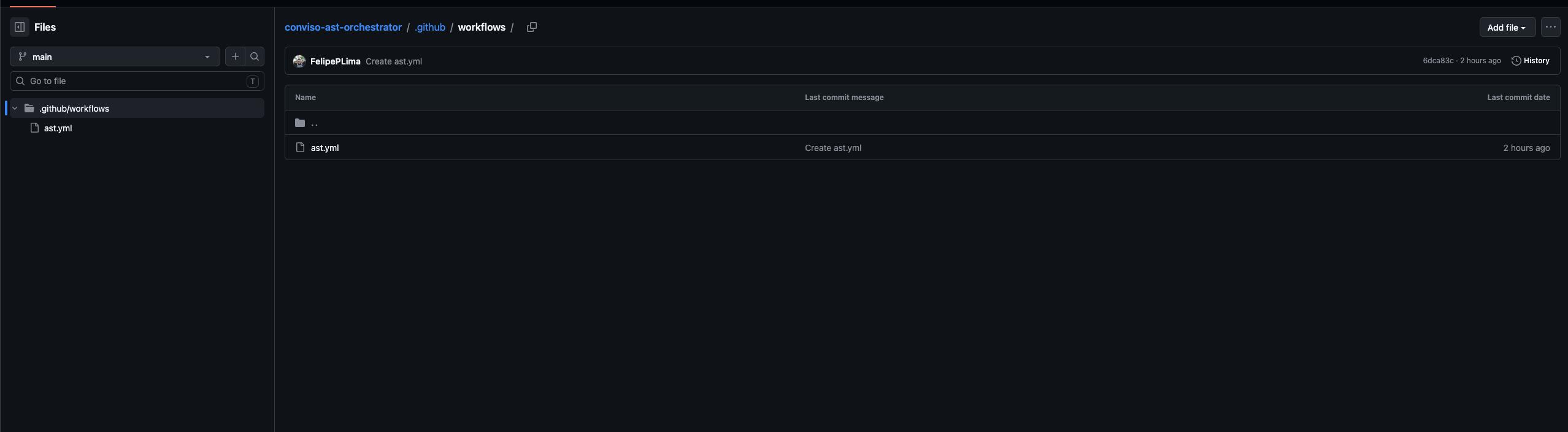.github/workflows/ast.yml in the orchestrator repository