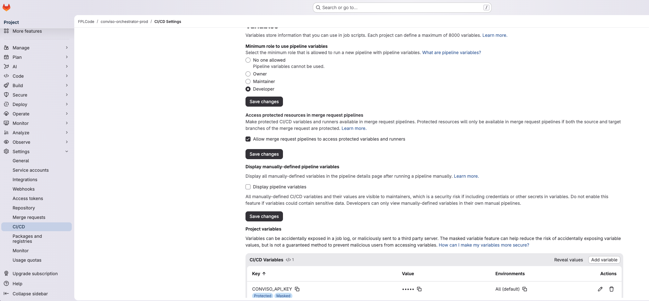 CI/CD variable CONVISO_API_KEY