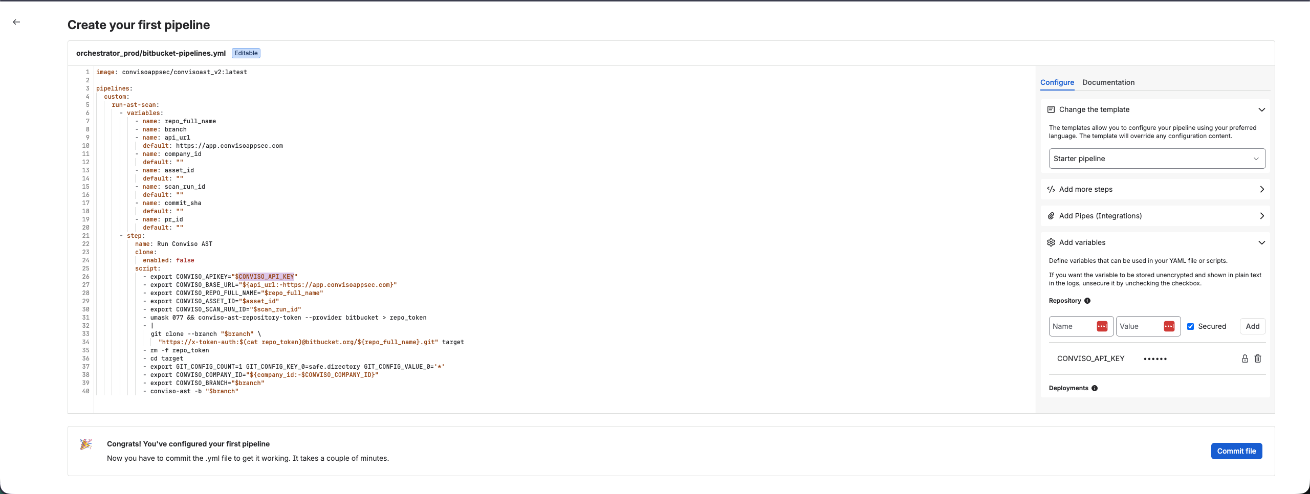 Step 3: bitbucket-pipelines.yml and CONVISO_API_KEY