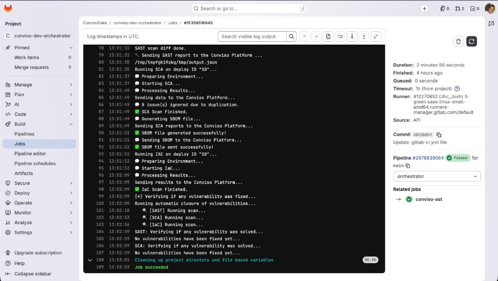 Orchestrator job log - Job succeeded