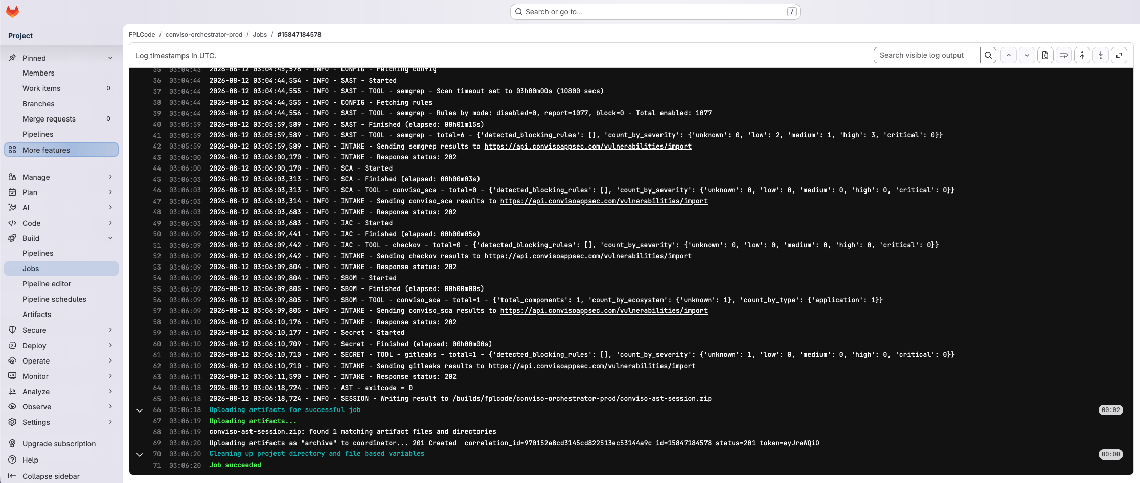 Successful run-ast-scan job log