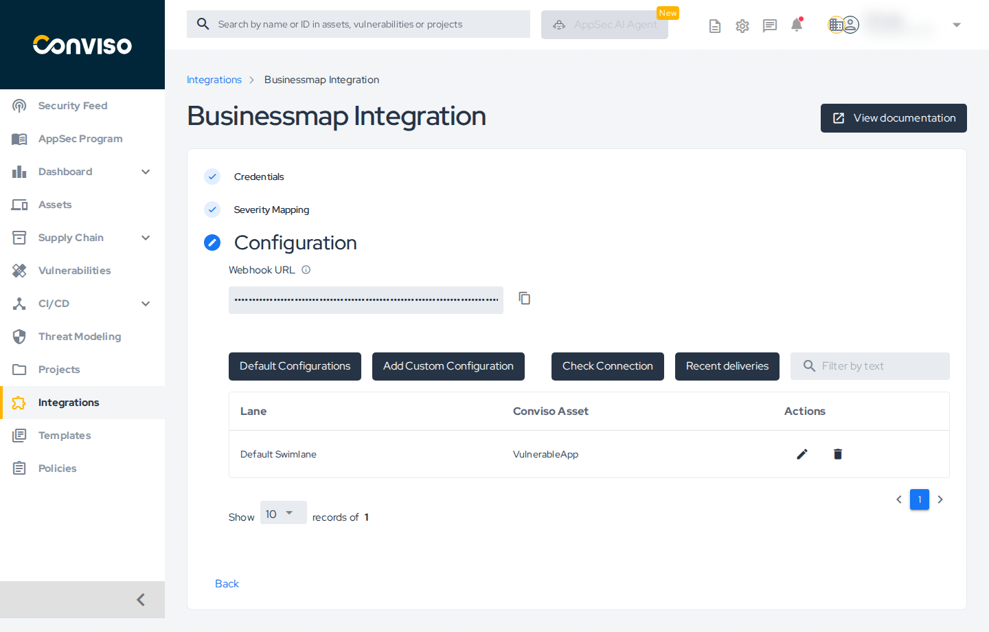Step 1: Locate the Recent Deliveries button in the configuration step. img