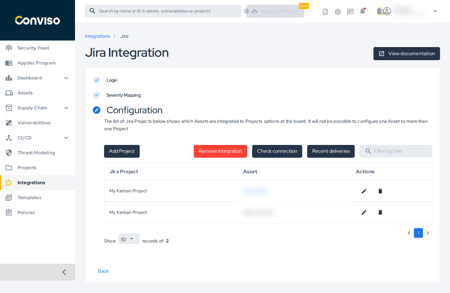 Step 1: Locate the Recent Deliveries button in the configuration step. img