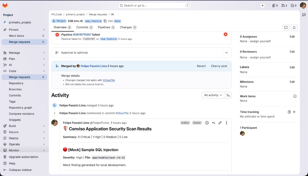 MR note - Conviso Application Security Scan Results