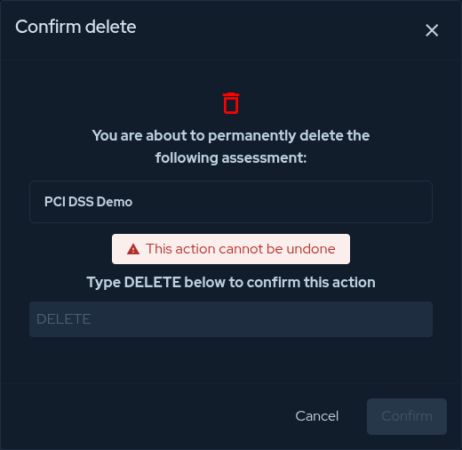 Delete assessment confirmation