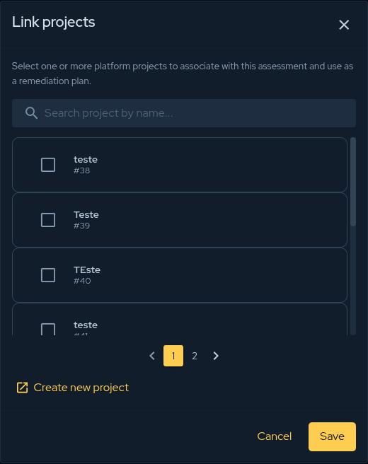 Link projects dialog