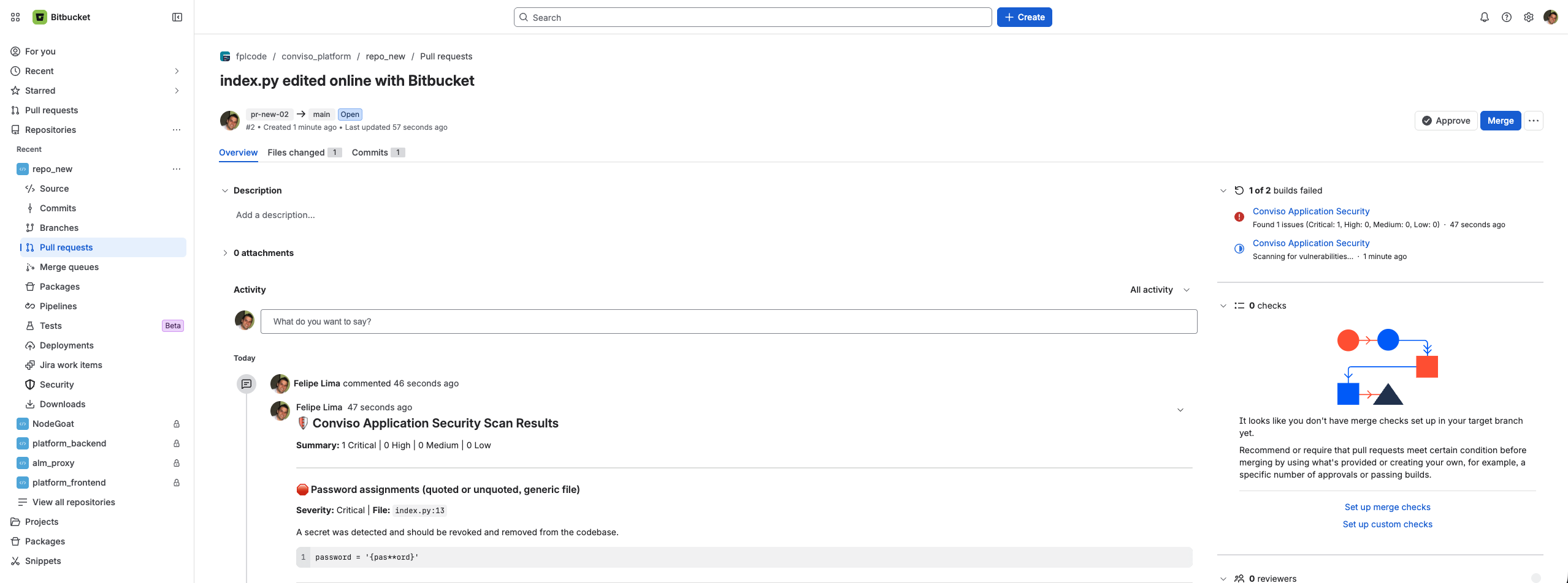 PR scan commit status and comment on Bitbucket