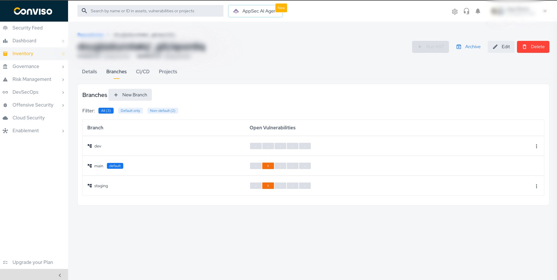 Branches tab of a repository