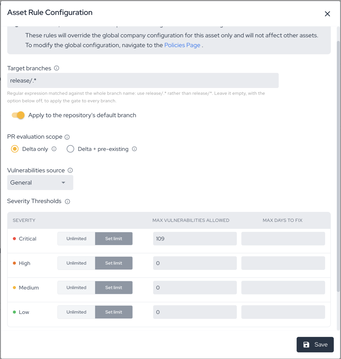 Asset Rule Configuration Modal Asset Rule Configuration Modal