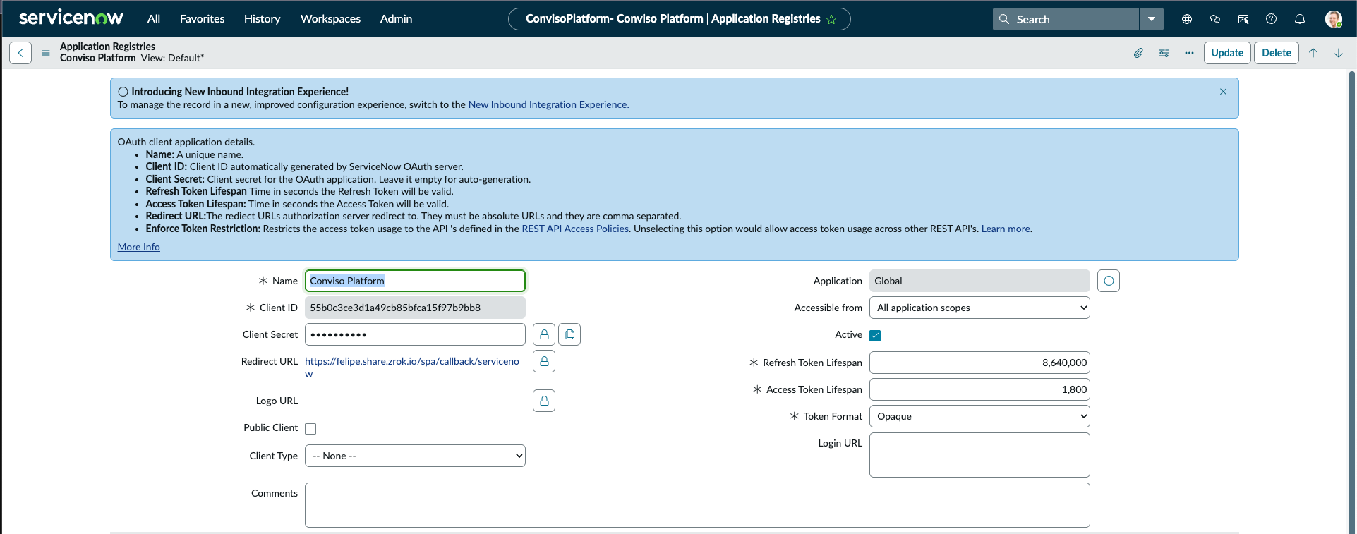 ServiceNow OAuth Client Configuration img