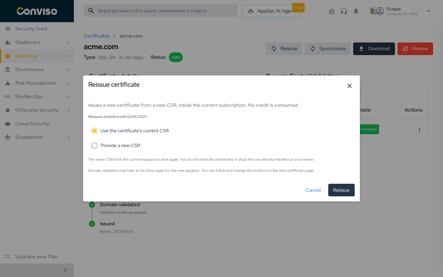 Reissue dialog