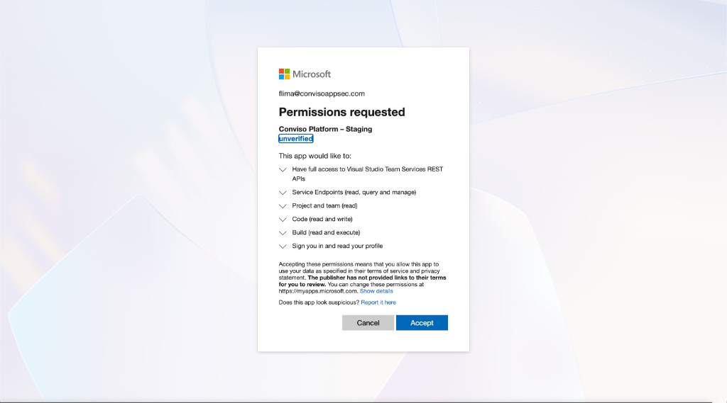 Step 3: Microsoft permissions consent - Accept