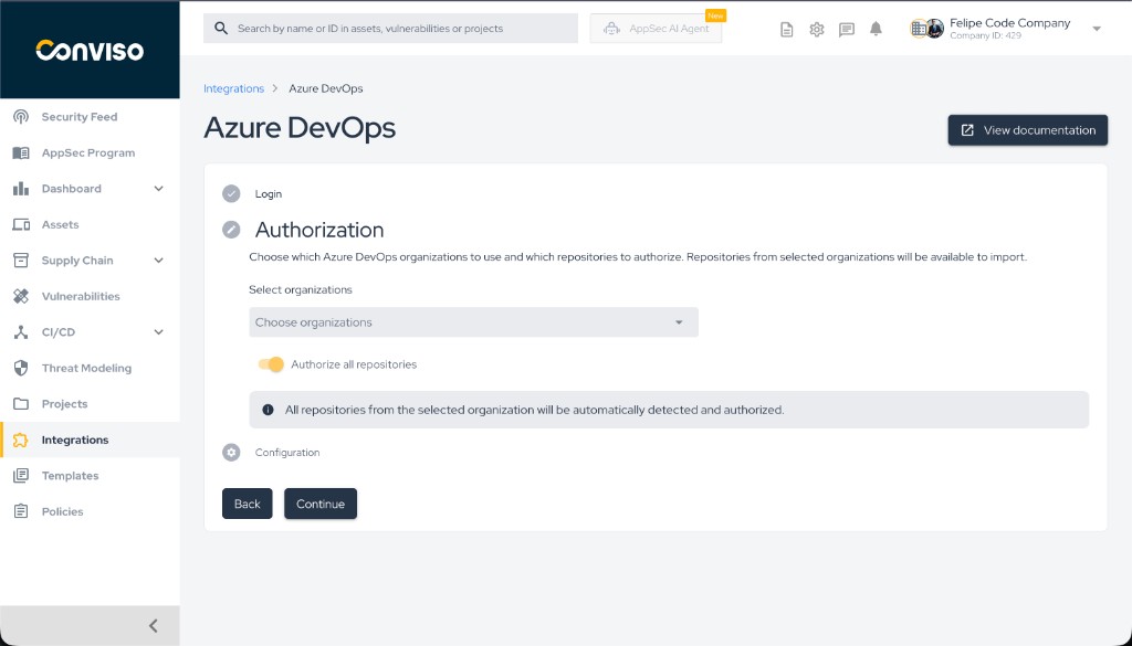 Step 4: Authorization - Select organizations and toggle