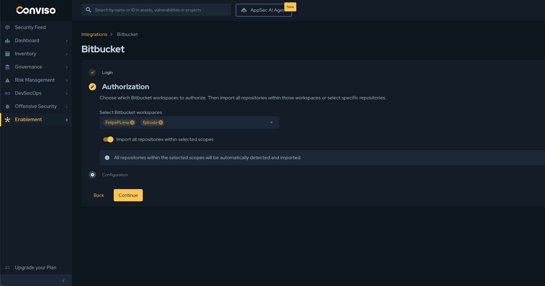 Step 3: Authorization - Select workspaces