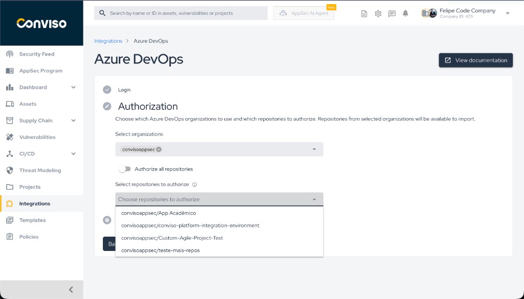 Step 4b: Select repositories dropdown