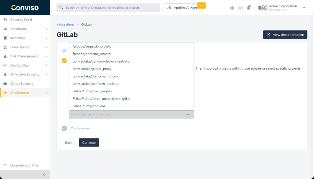 Step 3c: Select projects to import
