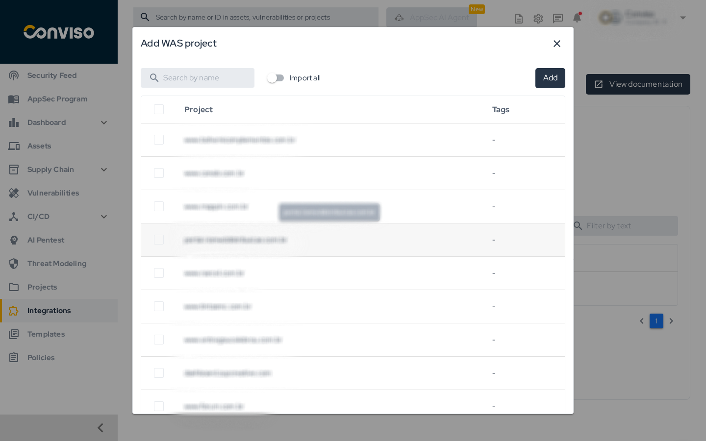 Step 5a: Add WAS project modal with project list and search field.