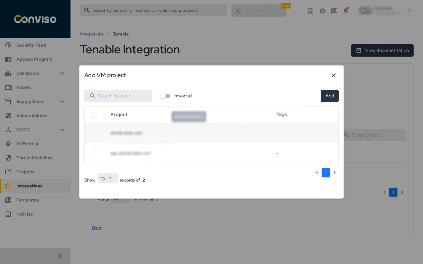 Step 5b: Add VM project modal with project list and search field.