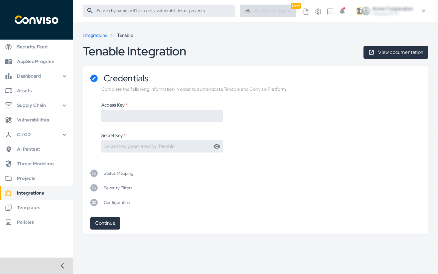 Step 2: Credentials step with Access Key and Secret Key fields.