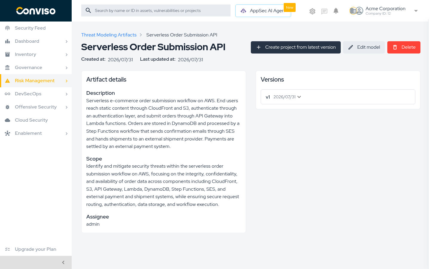Step 3: Generated threat modeling artifact