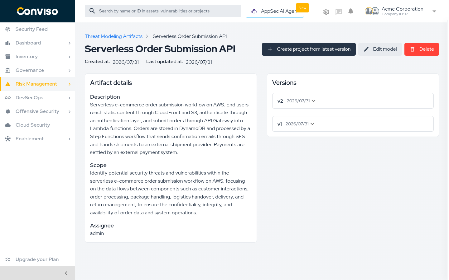 Step 1: Threat modeling artifact with two versions