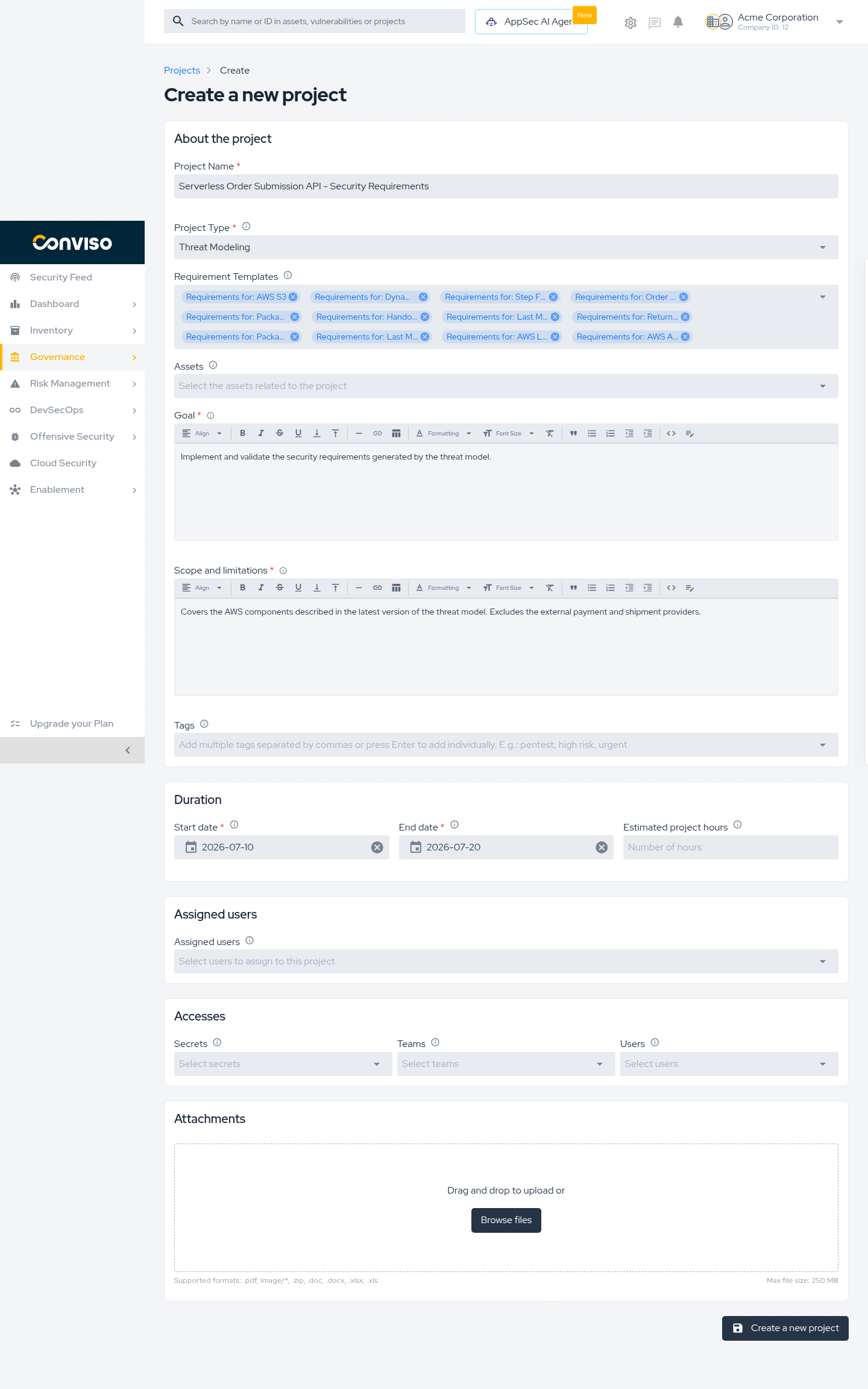 Step 1: Create a project from a threat model version