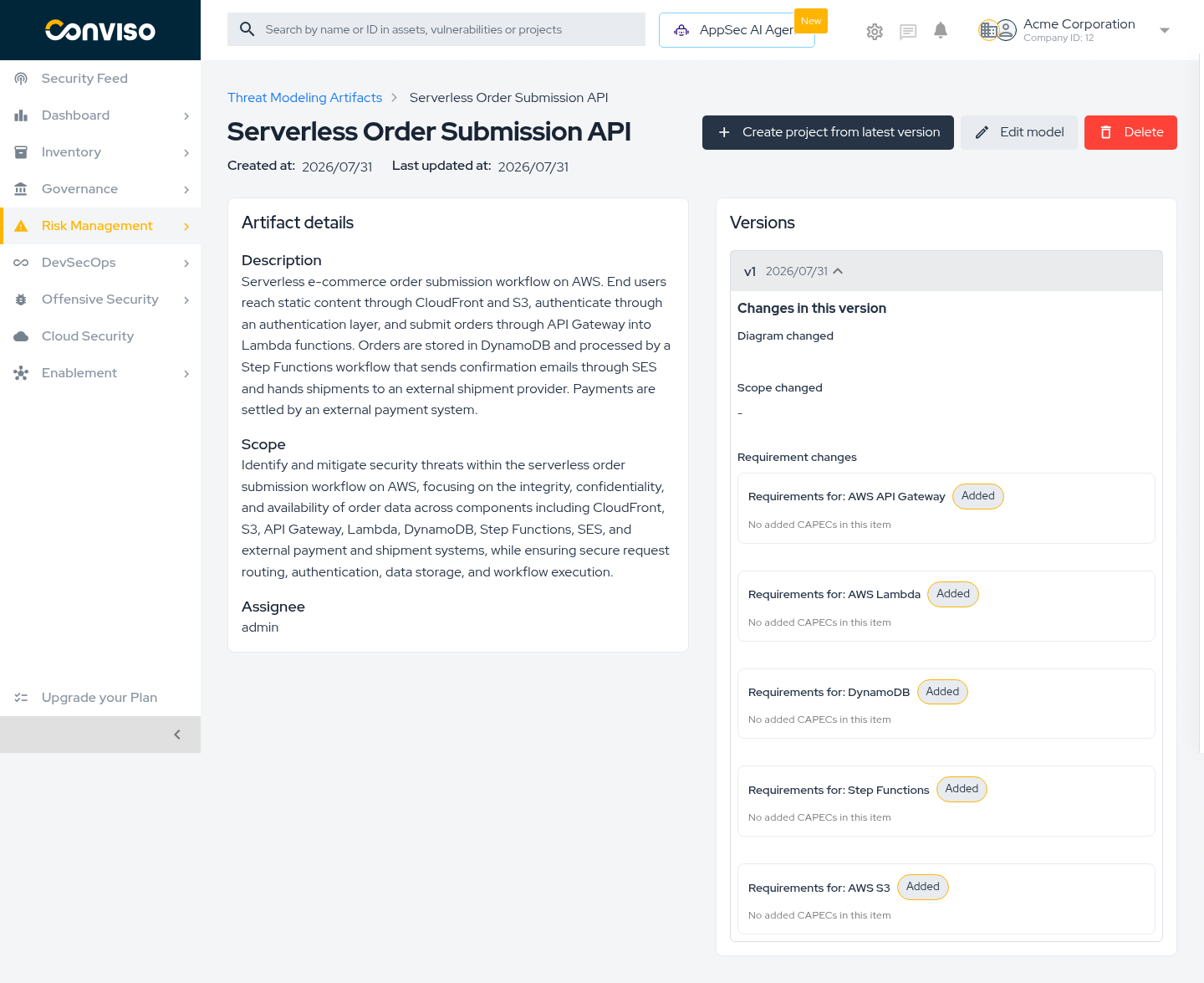 Step 2: Changes in a threat modeling version